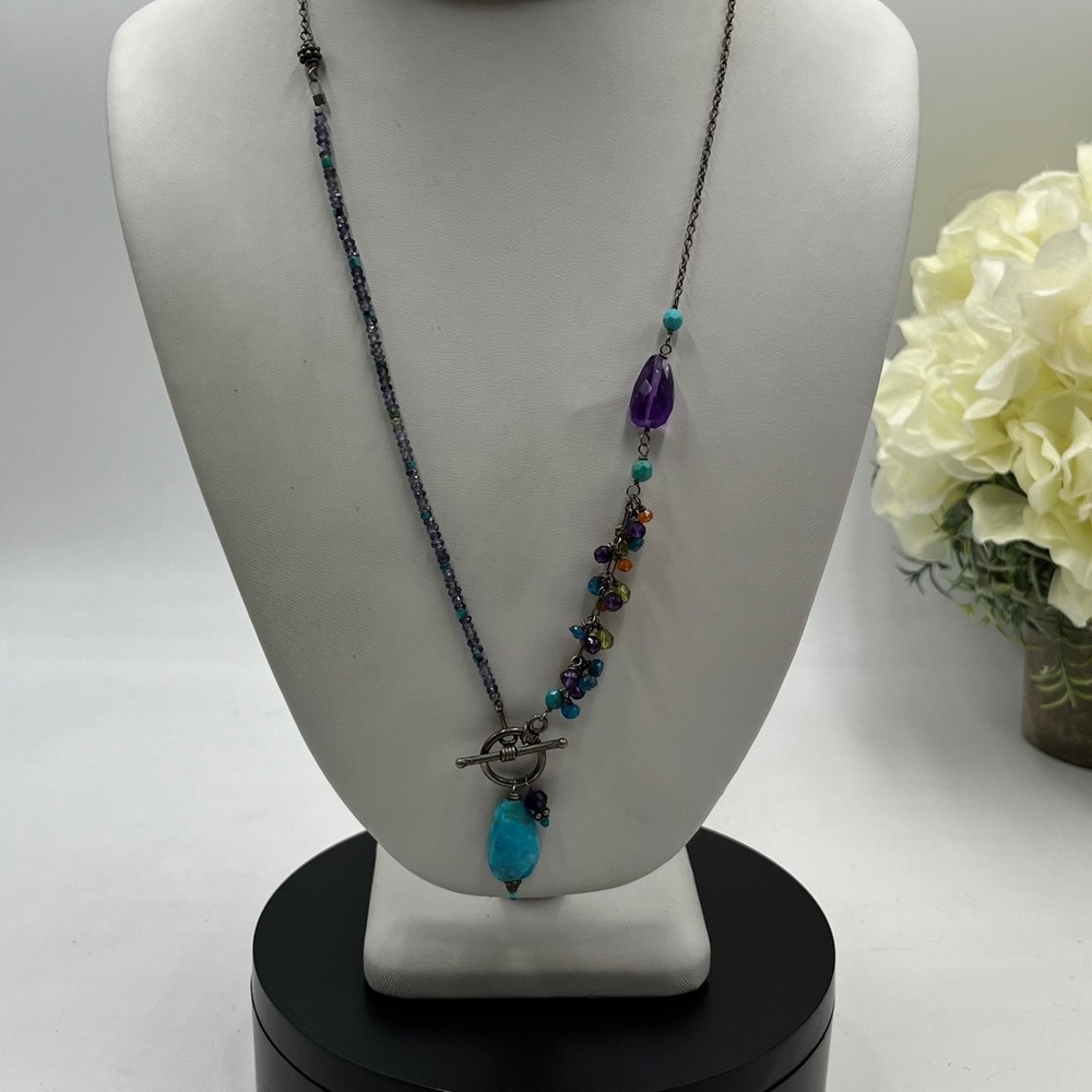 Sterling Silver Gemstone Amethyst Front Toggle Y Crystal Necklace